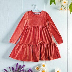 Cynthia Rowley Girls Corduroy Long-Sleeve Tiered Dress Size 8 Rust Orange